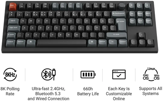 Klaviatūra Keychron V3 Ultra 80% 8K Wireless Tri-Mode Juodas Keychron POM Raudona