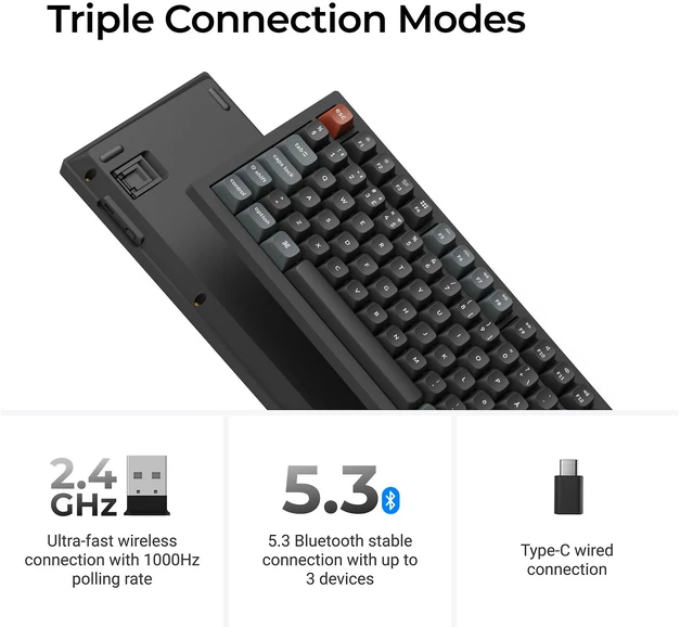 Klaviatūra Keychron V3 Ultra 80% 8K Wireless Tri-Mode Juodas Keychron POM Brown