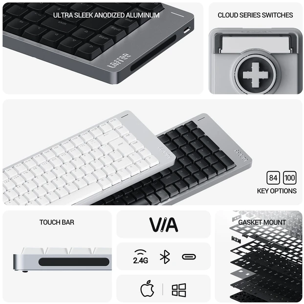 Klaviatūra Lofree Flow 2 84 Kailh Pulse Tactile mekaaninen näppäimistö, musta
