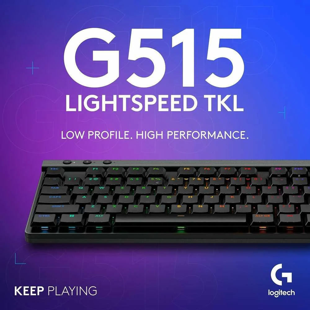 Belaidė klaviatūra Logitech G515 LIGHTSPEED TKL,  Juodos spalvos, Išdėstymas: Šiaurės šalių