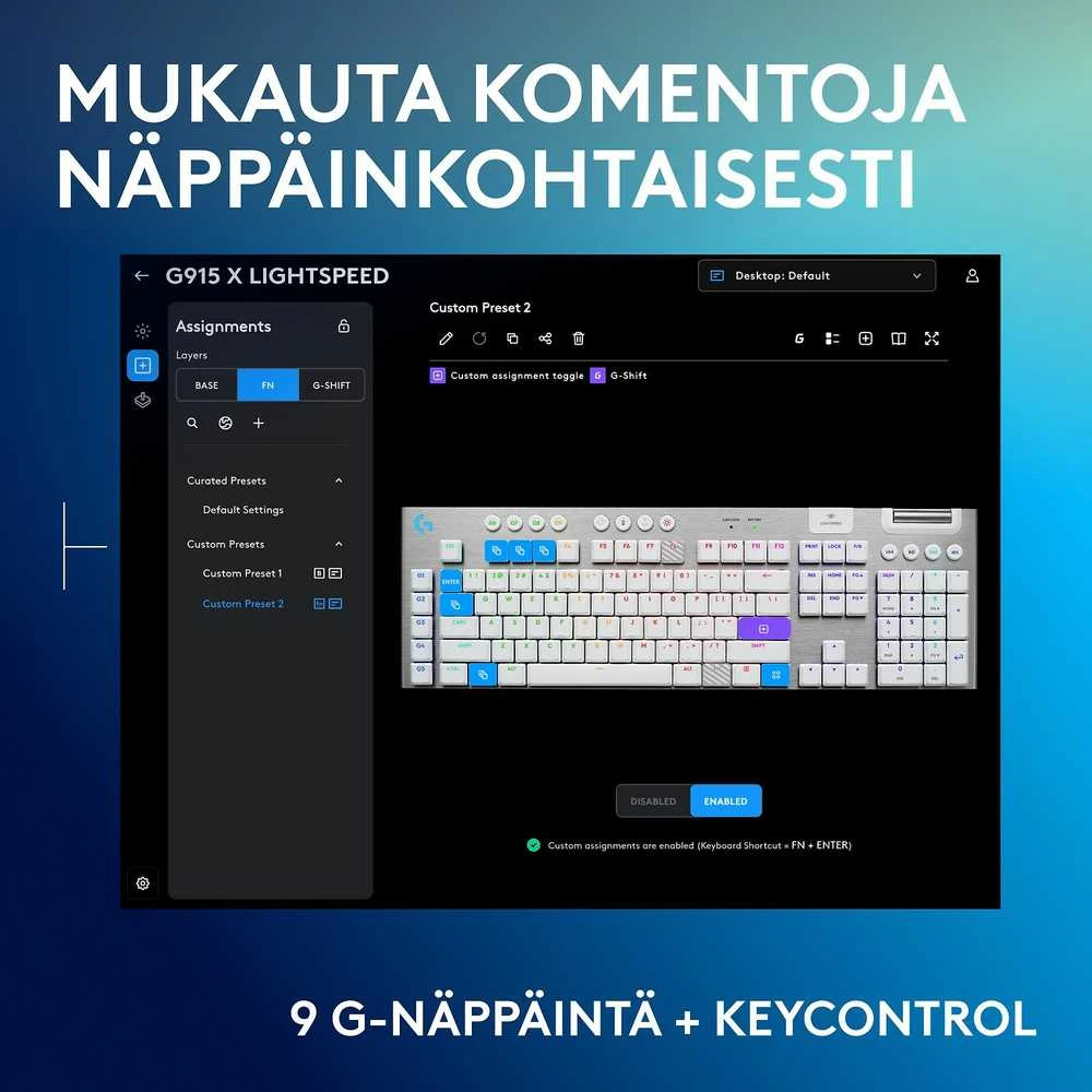 „Logitech“ – „G915 X LIGHTSPEED“ žemo profilio belaidė žaidimų klaviatūra