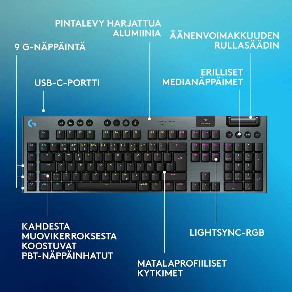 Klaviatūra Logitech G915 X LIGHTSPEED - belaidė G KB- Juodas-PAN-EMEA28I-935