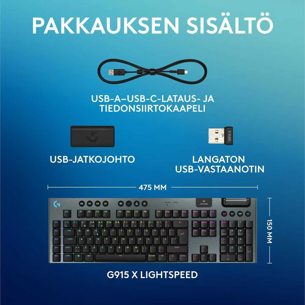 Klaviatūra Logitech G915 X LIGHTSPEED - belaidė G KB- Juodas-PAN-EMEA28I-935