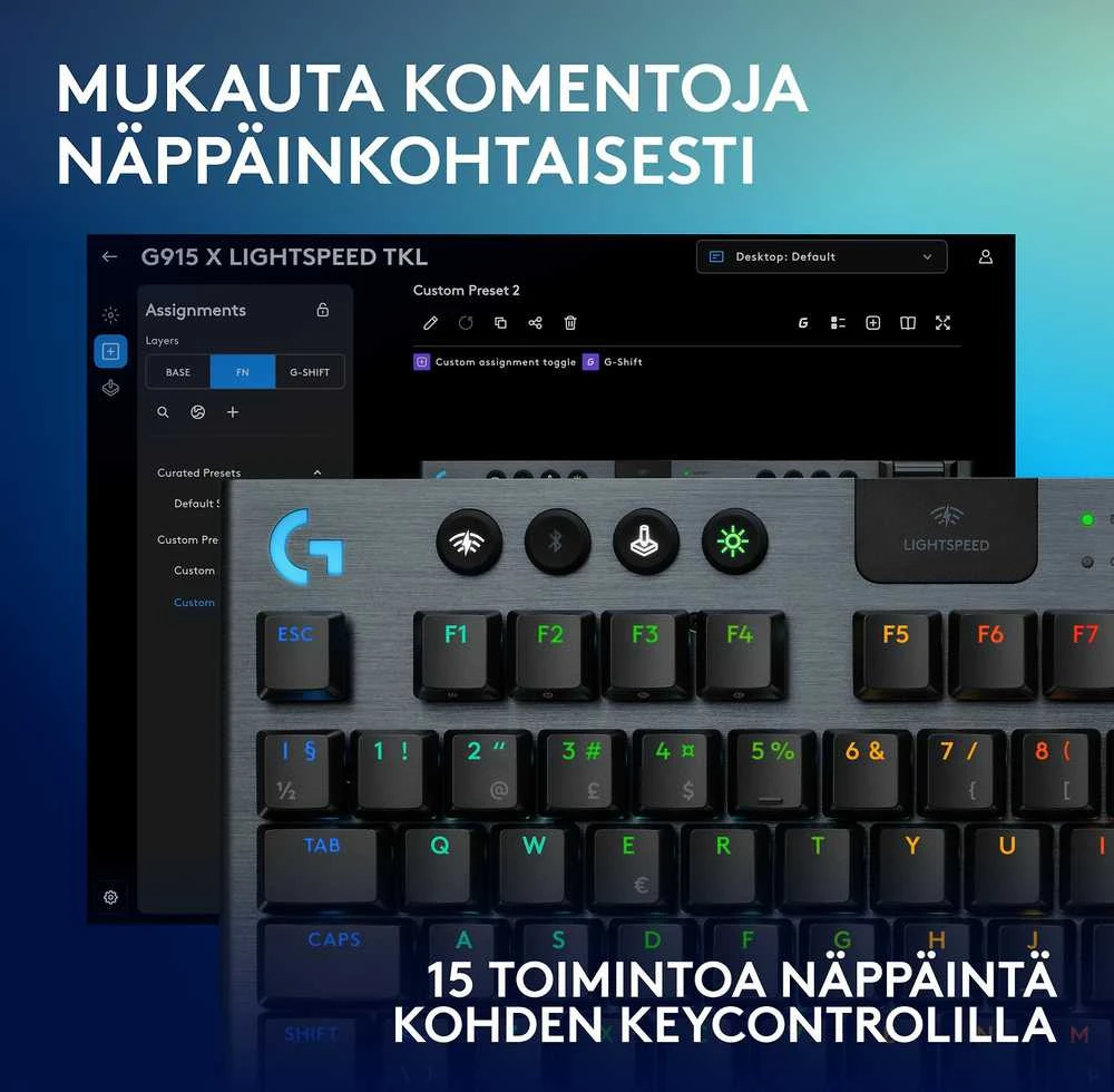 Logitech – G915 X LIGHTSPEED TKL žemo profilio belaidė žaidimų klaviatūra