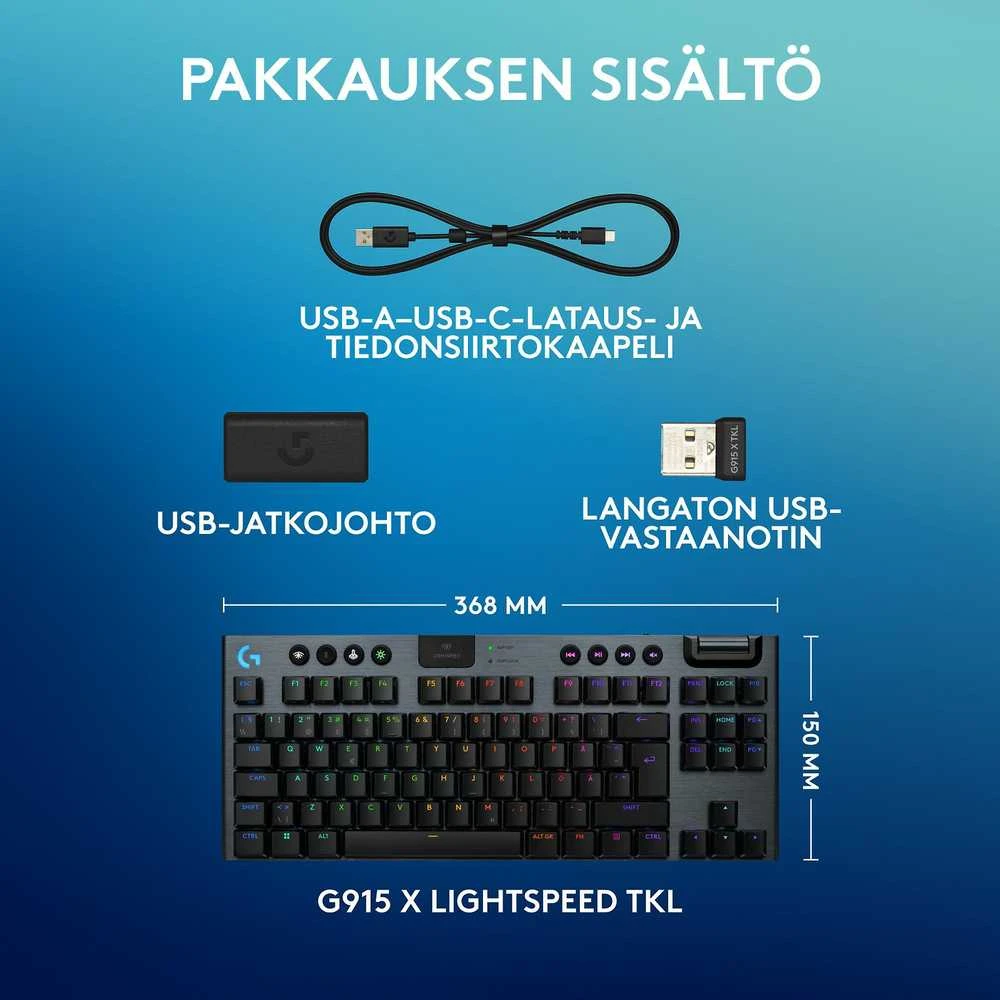 Logitech – G915 X LIGHTSPEED TKL žemo profilio belaidė žaidimų klaviatūra