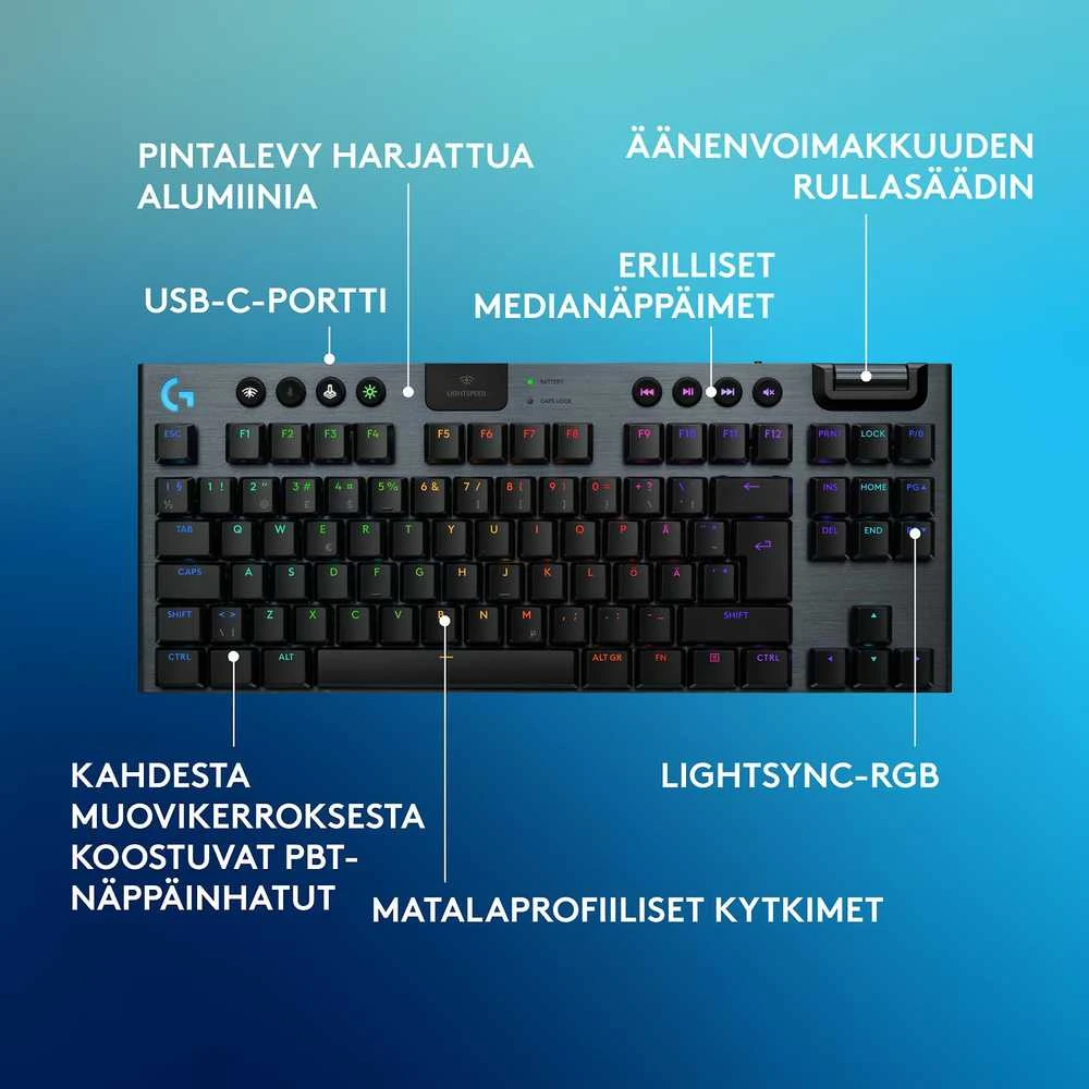 Klaviatūra Logitech G915 X LIGHTSPEED TKL - belaidė G KB- Juodas-PAN-EMEA28I-935