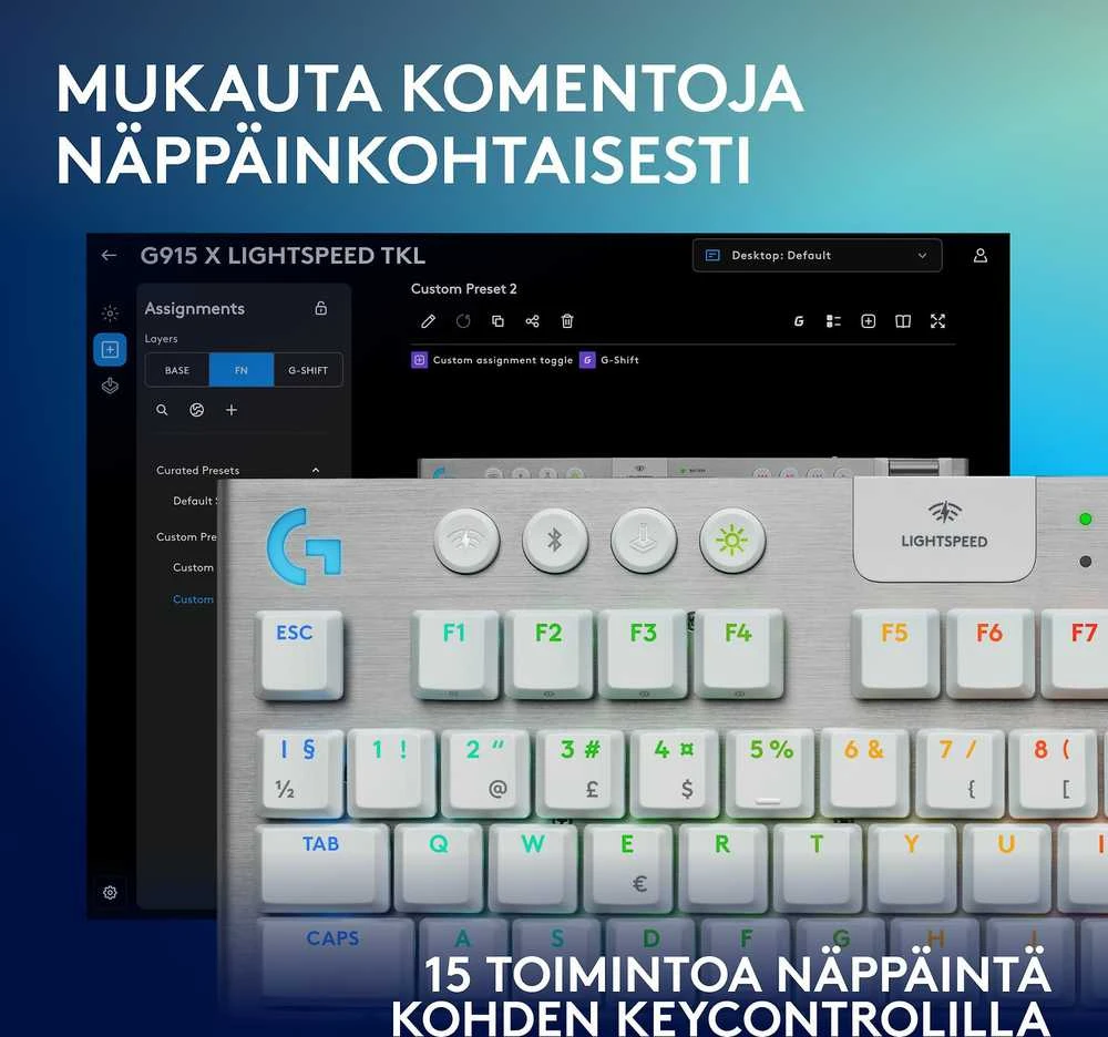 „Logitech“ – „G915 X LIGHTSPEED TKL“ žemo profilio belaidė žaidimų klaviatūra
