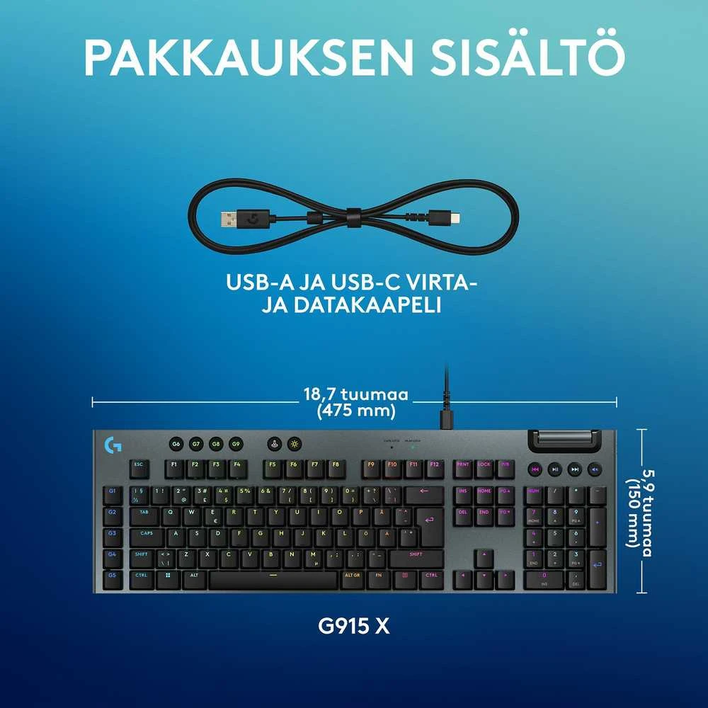 Klaviatūra Logitech G915 X su laidu G KB/Juodas - PAN - EMEA28I-935