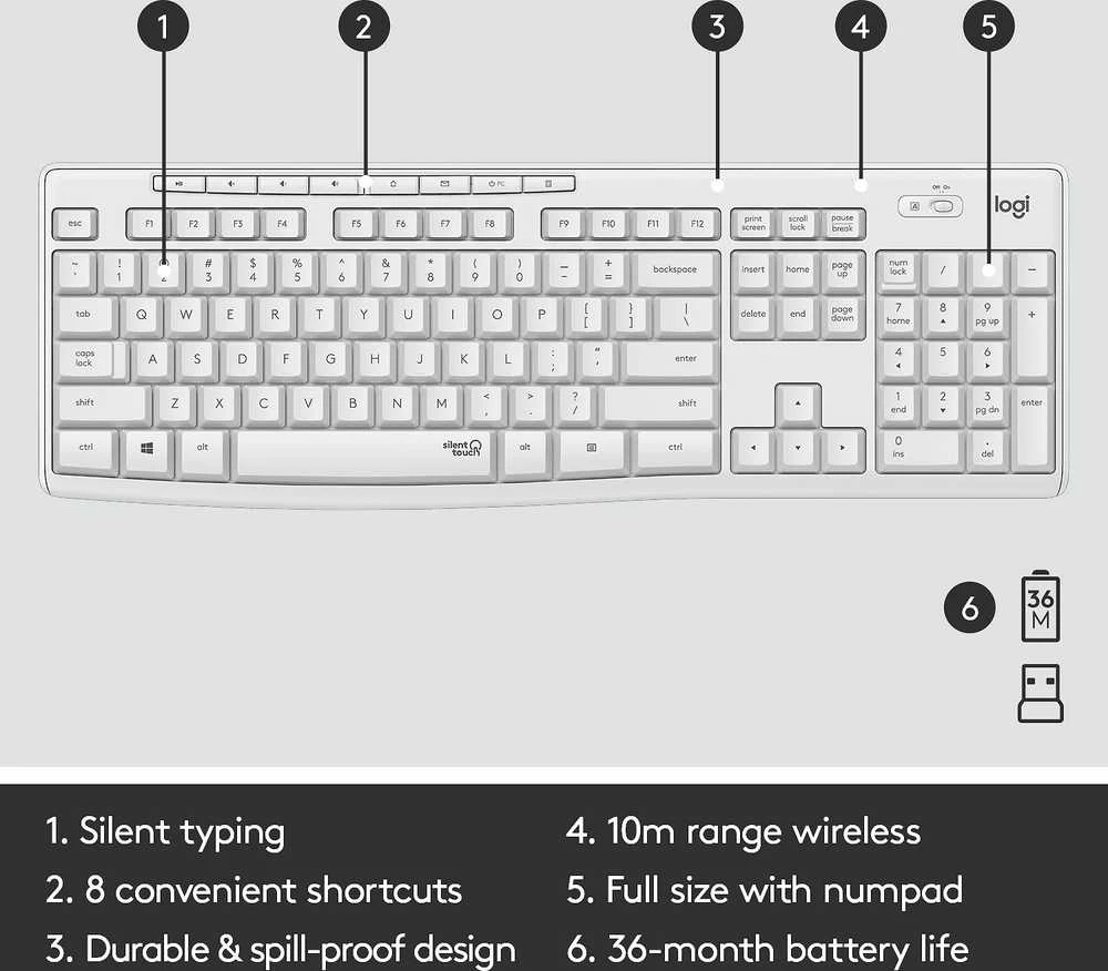 Belaidė klaviatūra su pele Logitech MK295, NORDIC išdėstymas, baltos spalvos