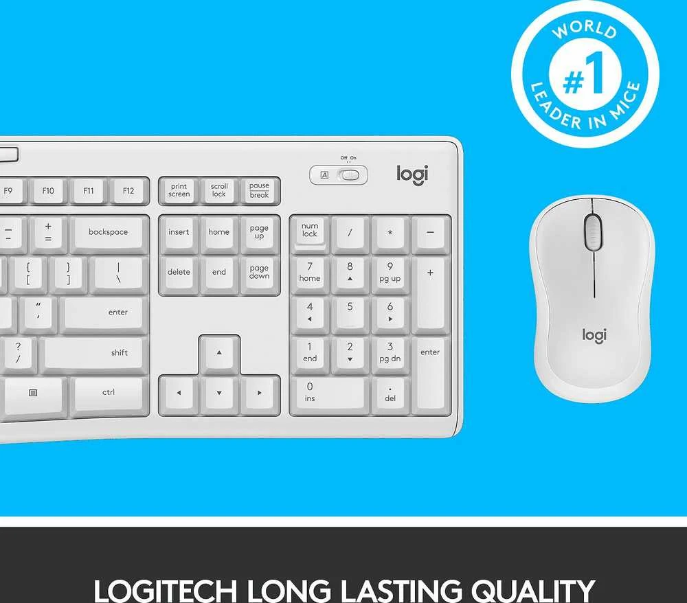 Belaidė klaviatūra su pele Logitech MK295, NORDIC išdėstymas, baltos spalvos
