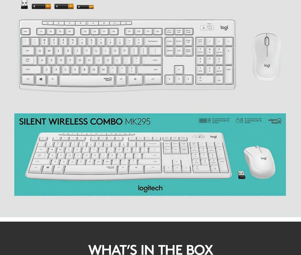 Belaidė klaviatūra su pele Logitech MK295, NORDIC išdėstymas, baltos spalvos