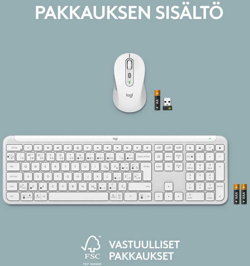 „Logitech Signature Slim“ belaidė klaviatūra ir pelė, MK950, šviesiai balta, NORDIC