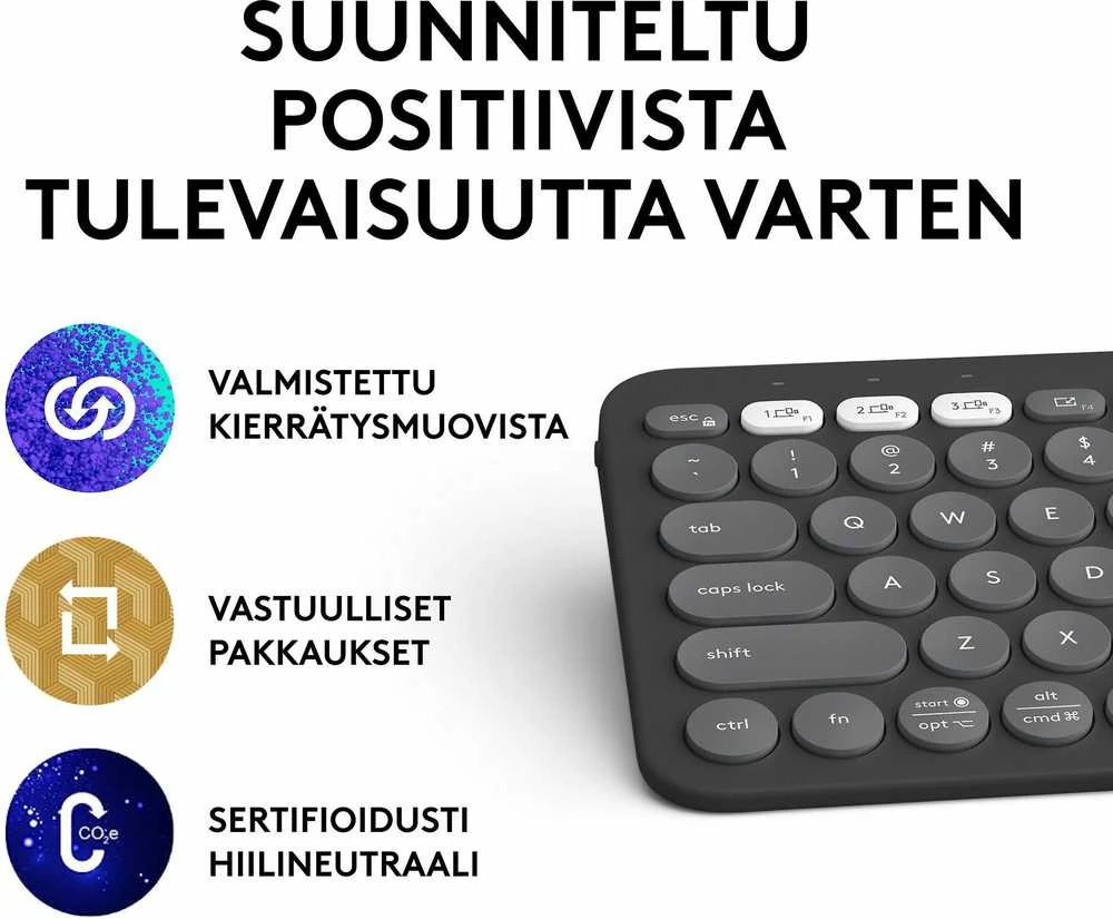 Belaidė klaviatūra Logitech PEBBLE KEYS 2 K380S, Grafito spalvos, Išdėstymas: Šiaurės šalių (Qwerty)