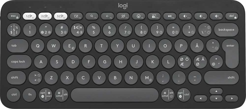 Belaidė klaviatūra Logitech PEBBLE KEYS 2 K380S, Grafito spalvos, Išdėstymas: Šiaurės šalių (Qwerty)