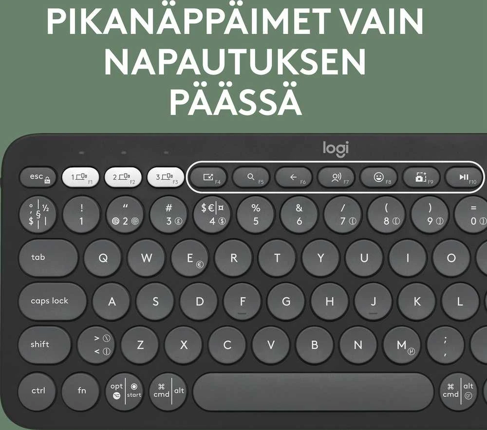 Belaidė klaviatūra Logitech PEBBLE KEYS 2 K380S, Grafito spalvos, Išdėstymas: Šiaurės šalių (Qwerty)