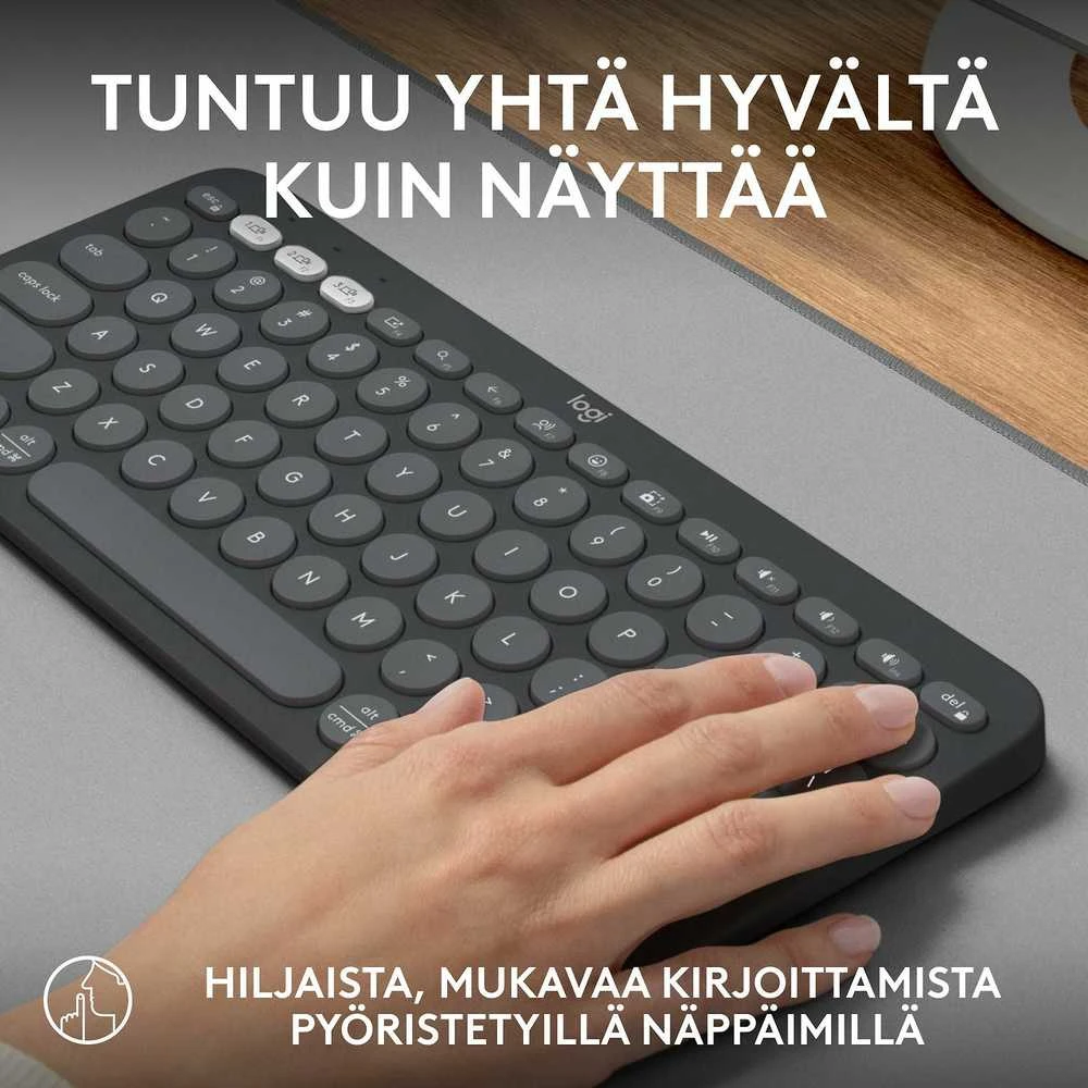 Belaidė klaviatūra Logitech PEBBLE KEYS 2 K380S, Grafito spalvos, Išdėstymas: Šiaurės šalių (Qwerty)