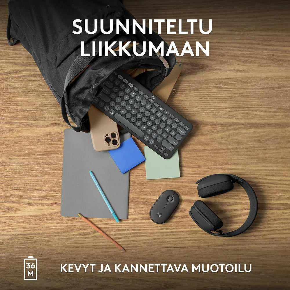 Belaidė klaviatūra Logitech PEBBLE KEYS 2 K380S, Grafito spalvos, Išdėstymas: Šiaurės šalių (Qwerty)