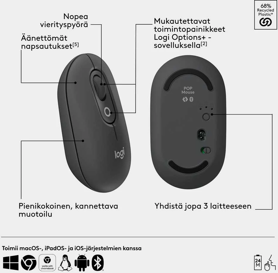 Pelė „Logitech Pop Icon Combo Nordic“ klaviatūra, grafito spalvos