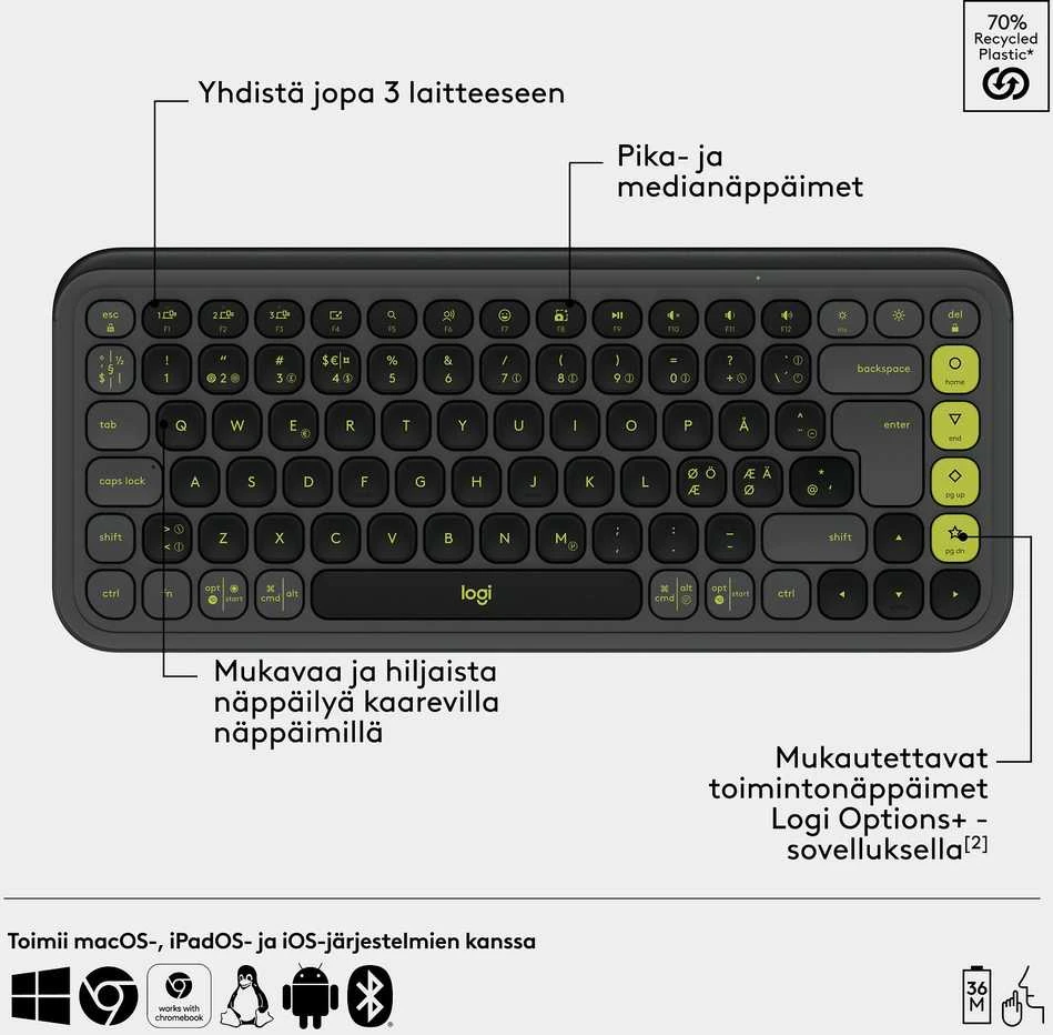 Pelė „Logitech Pop Icon Combo Nordic“ klaviatūra, grafito spalvos