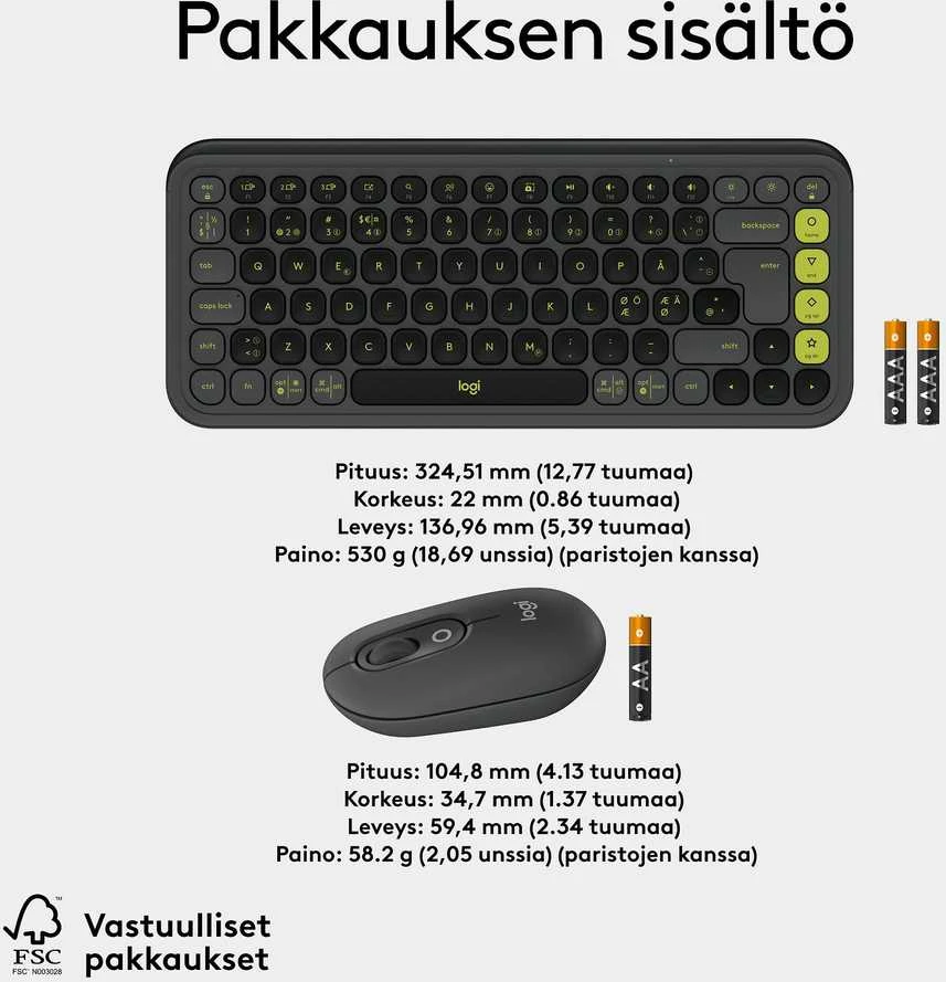 Pelė „Logitech Pop Icon Combo Nordic“ klaviatūra, grafito spalvos