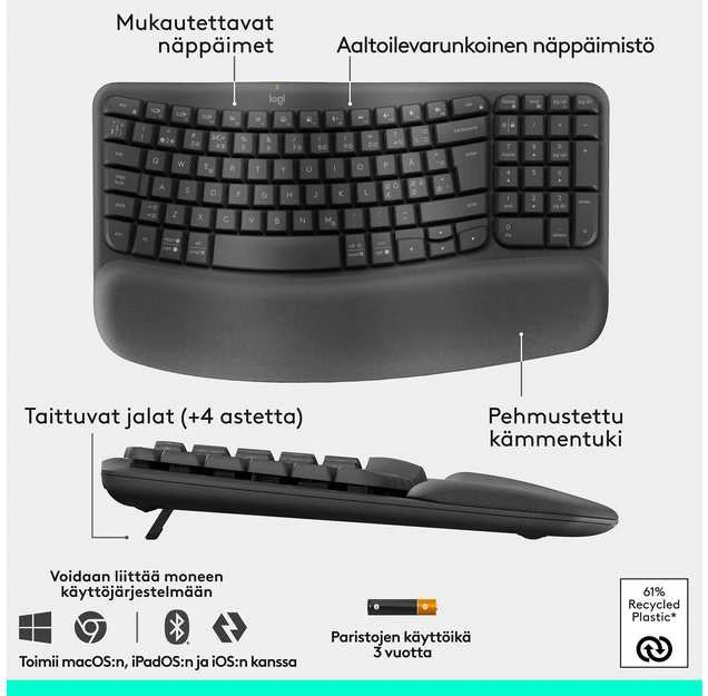 Logitech Wave & Lift Combo belaidės klaviatūros ir pelės rinkinys | 920-013633
