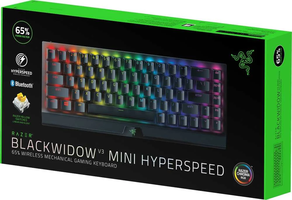 Belaidė 65% Klaviatūra Razer BlackWidow V3 Mini HyperSpeed su Razer Chroma RGB, Yellow Switch, Nordic išdėstymas