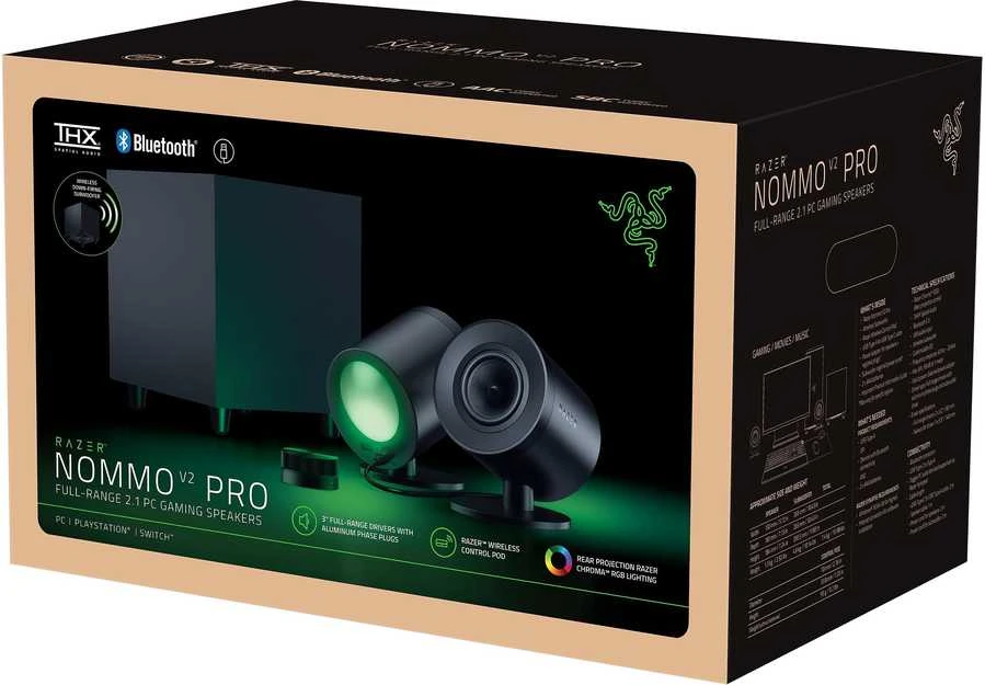 Kompiuterio kolonėlės Razer | Gaming Speakers | Nommo V2 Pro - 2.1 | Bluetooth | Belaidė jungtis | Juodas