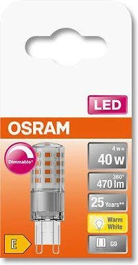 OSRAM LED kapsulinė lemputė PIN 40, G9, 4W, 2700 K, 470 lm, dimeriuojamas, šiltai baltos sp.