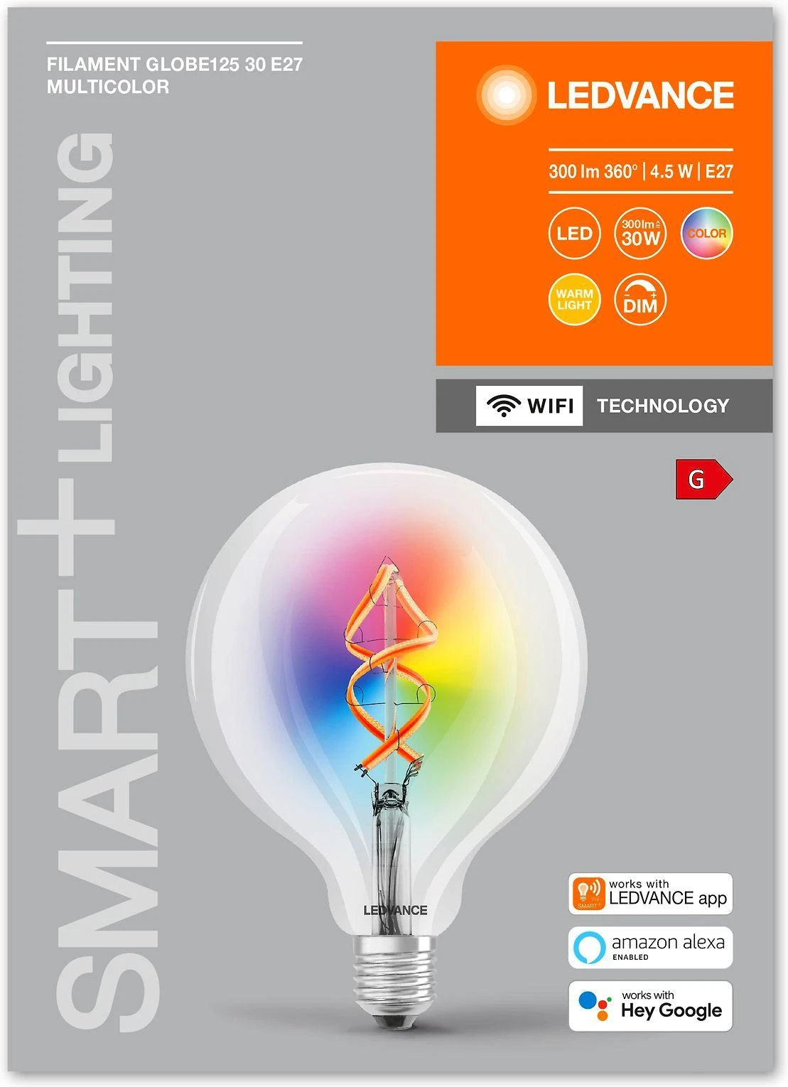 Ledvance 4,5W LED lemputė SMART+ Filament Globe RGBW 30, E27, 2700K