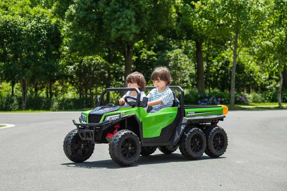 Žalias šešiaratis elektrinis vaikiškas traktorius