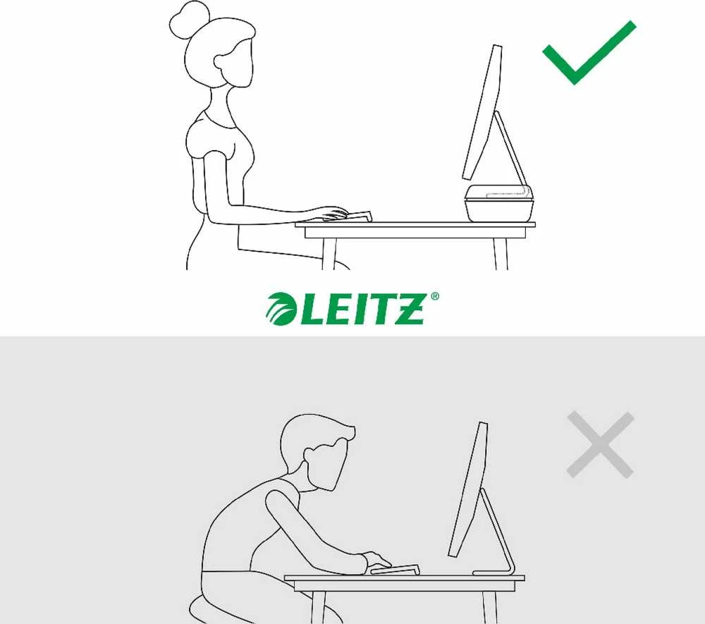 Leitz monitoriaus stovo naudojimo iliustracija