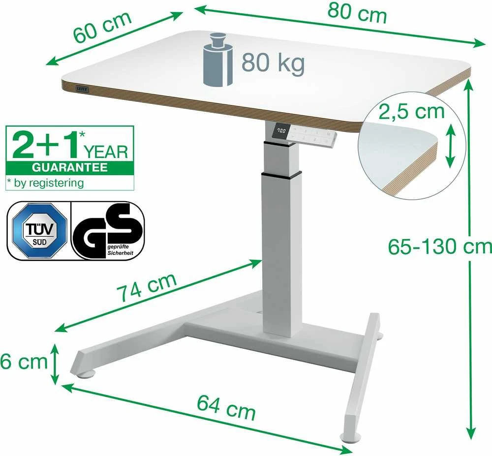 Kompaktiškas elektrinis LEITZ ERGO stalas 80x60, baltas