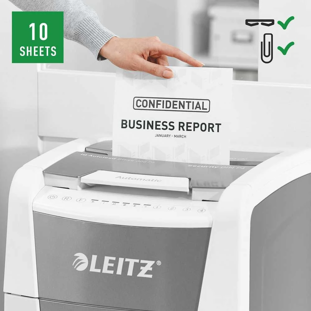 Leitz IQ Autofeed Office 300 Automatinis dokumentų naikiklis P4, Pilka/Balta