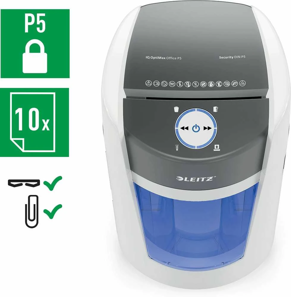 Dokumentų naikiklis Leitz IQ OptiMax Office P5, 35L, baltas