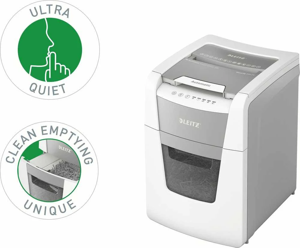 Leitz IQ AutoFeed 100 dokumentų smulkintuvas su piktogramomis