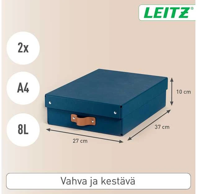 Mėlyna Leitz Puro dėžė 8 l su matmenimis