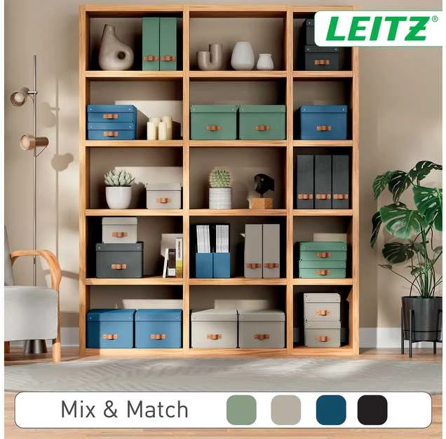 Leitz Puro laikymo dėžė su dangčiu, vidutinė ir maža talpa, 8 l, 100 % perdirbtas kartonas, 2 vnt. pakuotė, Juodas, kartonas, 8 l, 270 mm, 370 mm, 100 mm