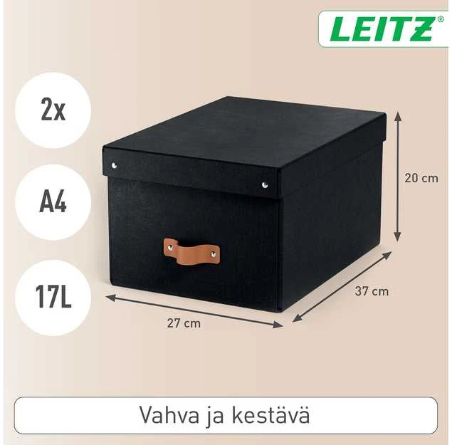 Leitz Puro juoda 17l dėžė su matmenų schema