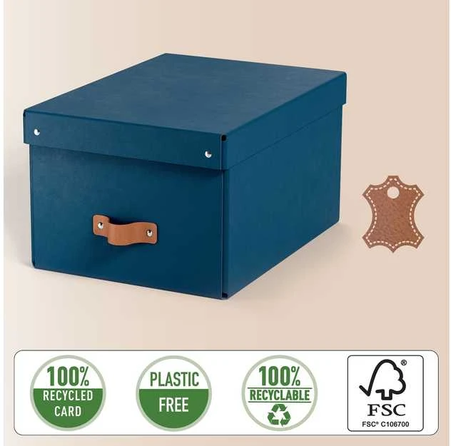 Leitz Puro laikymo dėžė su dangčiu, vidutinė, 17 l, 100 % perdirbtas kartonas, 2 vnt. pakuotė, Mėlyna, kartonas, 17 l, 270 mm, 370 mm, 200 mm