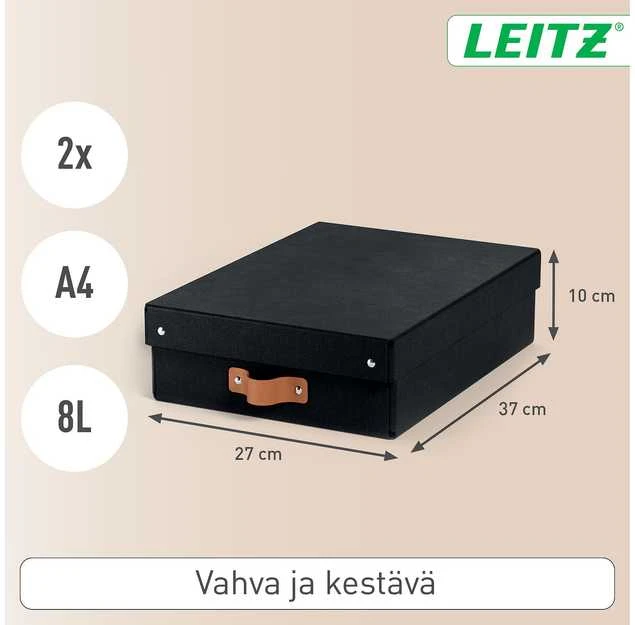 Leitz Puro juoda kartoninė dėžė 8 l su rankenėlėmis