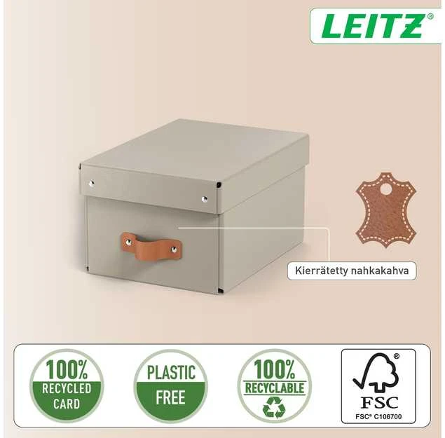 Leitz ekologiška pilka daiktadėžė su odine rankenėle