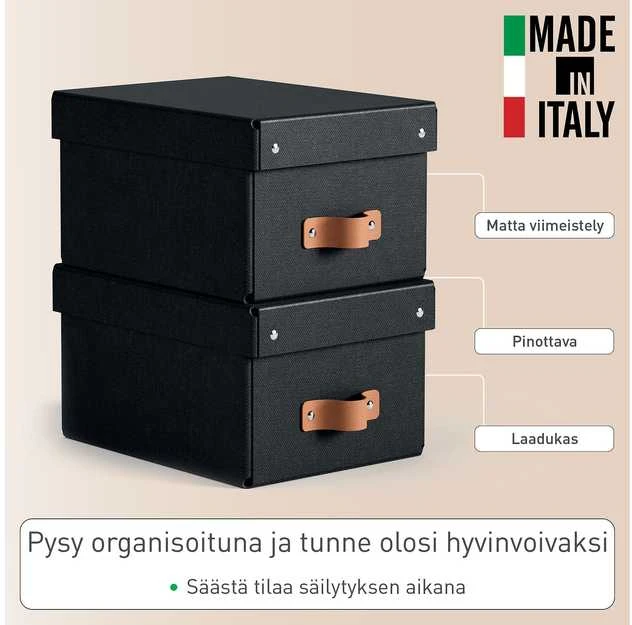 Leitz Puro laikymo dėžė su dangteliu, maža, 7 l, 100 % perdirbtas kartonas, 2 vnt. pakuotė, Juodas, kartonas, 7 l, 200 mm, 280 mm, 150 mm
