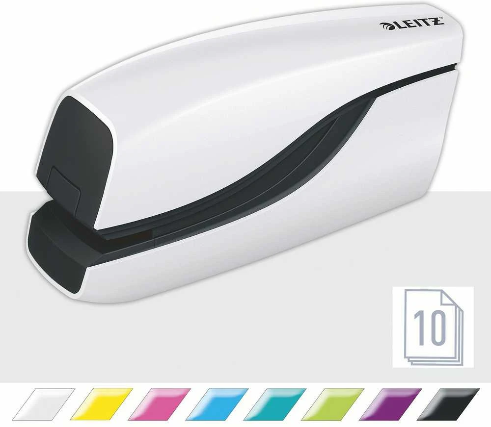 SegiklisLeitz WOW 5566, baltas, iki 10 lapų, elektrinis, sąsagėlės nr.10