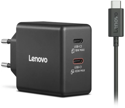 „Lenovo“ dvigubas USB-C 65 W GaN įkroviklis | USB-C | 65 W | Įkroviklis