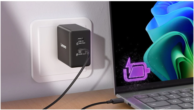 „Lenovo“ dvigubas USB-C 65 W GaN įkroviklis | USB-C | 65 W | Įkroviklis