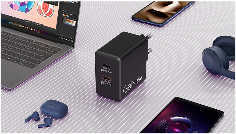 „Lenovo“ dvigubas USB-C 65 W GaN įkroviklis | USB-C | 65 W | Įkroviklis