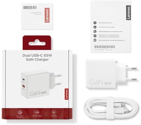 „Lenovo“ dvigubas USB-C 65 W GaN įkroviklis | USB-C | 65 W | Įkroviklis