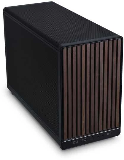 Lian Li DAN kompiuterio korpusass A3-mATX Wood Edition PC-kompiuterio korpusas, Tempered Glass, Micro-ATX – Walnuss, juodos spalvos