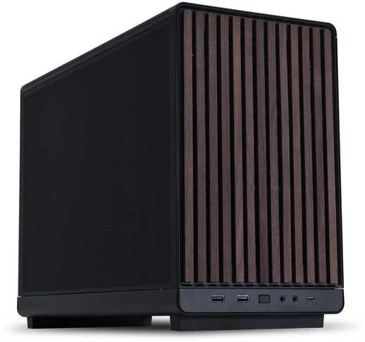 Lian Li DAN kompiuterio korpusass A3-mATX Wood Edition PC-kompiuterio korpusas, Tempered Glass, Micro-ATX – Walnuss, juodos spalvos