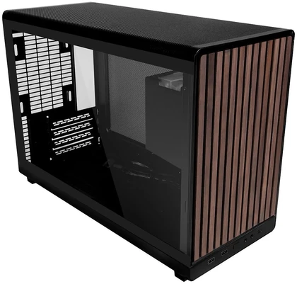 Lian Li DAN kompiuterio korpusass A3-mATX Wood Edition PC-kompiuterio korpusas, Tempered Glass, Micro-ATX – Walnuss, juodos spalvos